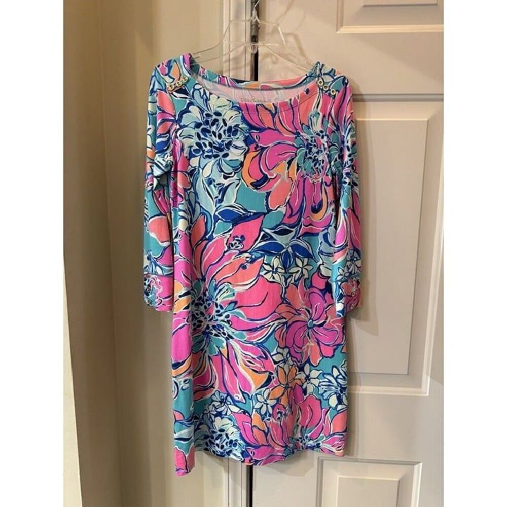 Lilly Pulitzer UPF 50+ Sophie Dress โ Seaside Hot Pink Breezy Babe Size XS